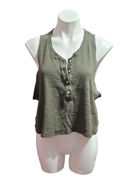 aerie Olive Henley Waffle Knit Tank